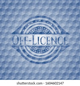 Off-Licence blue badge with geometric pattern background. Vector Illustration. Detailed.