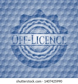 Off-Licence blue emblem or badge with abstract geometric pattern background. Vector Illustration. Detailed.