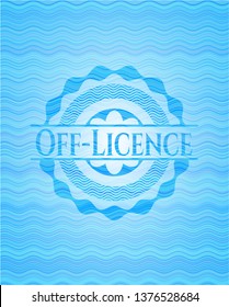 Off-Licence light blue water wave style badge.