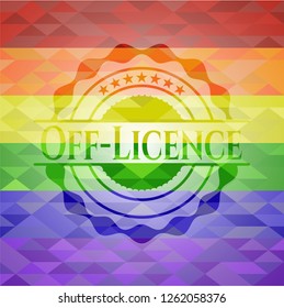 Off-Licence on mosaic background with the colors of the LGBT flag
