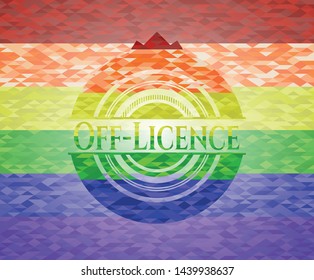 Off-Licence on mosaic background with the colors of the LGBT flag