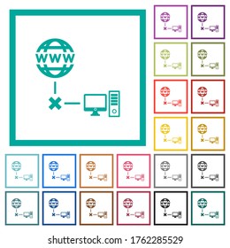 Offline computer flat color icons with quadrant frames on white background