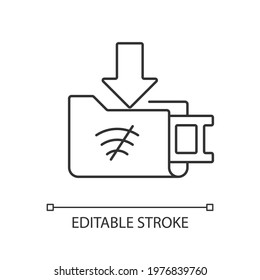 Offline downloads linear icon. Free movies download. Watching without internet connection. Thin line customizable illustration. Contour symbol. Vector isolated outline drawing. Editable stroke