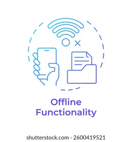 Offline functionality blue gradient concept icon. Access without internet connection. Feature of PWAs. Round shape line illustration. Abstract idea. Graphic design. Easy to use in presentation