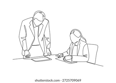 Avaliação de Entrevista Offline. Recrutamento Conceito Online e Offline. Design de desenho de linha única. Ilustração gráfica vetorial