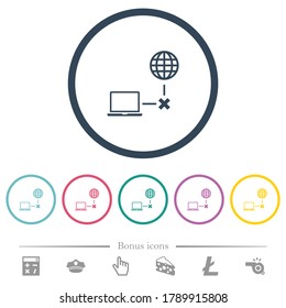 Offline laptop flat color icons in round outlines. 6 bonus icons included.