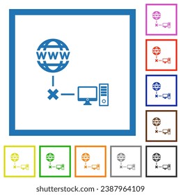 Iconos de color plano para portátiles sin conexión en marcos cuadrados con fondo blanco