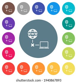 Offline laptop flat white icons on round color backgrounds. 17 background color variations are included.
