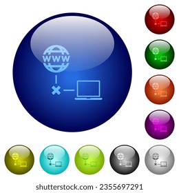 Offline laptop icons on round glass buttons in multiple colors. Arranged layer structure