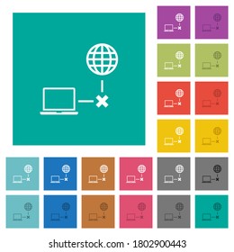 Offline laptop multi colored flat icons on plain square backgrounds. Included white and darker icon variations for hover or active effects.