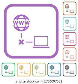 Einfache Offline-Laptop-Symbole auf farbigem, abgerundeten Quadrat-Rahmen auf weißem Hintergrund