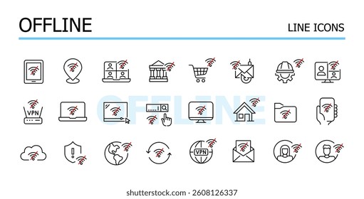 Offline, lost connection no wi-fi. Vector icons set