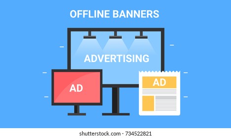 Offline Marketing, Banners, Display, Hoarding Advertising Flat Vector Illustration