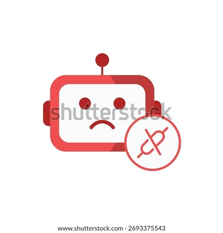 Offline mode icon showing an ai assistant dimmed with a disconnected signal symbol. Perfect for representing offline access, no internet connection, or standby assistant states.
