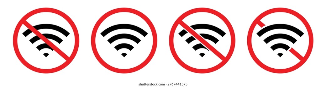 Offline mode status symbols, wireless network restricted signs, internet access disabled icons for public areas