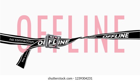 offline slogan with black belt illustration