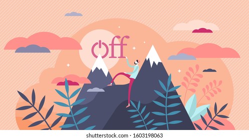 Offline vector illustration. Digital detox in flat tiny persons concept. Freedom from smartphones, social media and internet. Relax in nature and no response to messages. Disconnect and enjoy silence.