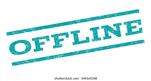 Offline watermark stamp. Text tag between parallel lines with grunge design style. Rubber seal stamp with scratched texture. Vector cyan color ink imprint on a white background.