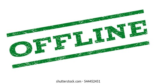 Offline watermark stamp. Text tag between parallel lines with grunge design style. Rubber seal stamp with unclean texture. Vector green color ink imprint on a white background.