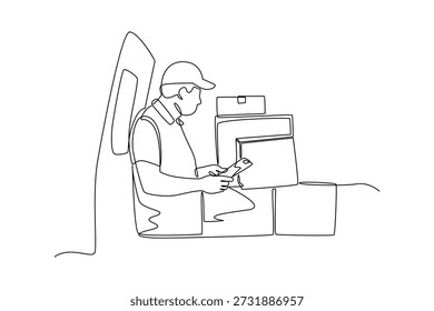 Preparación de trabajo sin conexión. Preparación para 7 días sin electricidad Concepto. Diseño de dibujo de una sola línea 4k. Ilustración gráfica