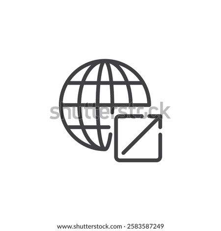 Off-Page SEO line icon. linear style sign for mobile concept and web design. Globe with an external link outline vector icon. External website ranking factor symbol, logo illustration. Vector graphics