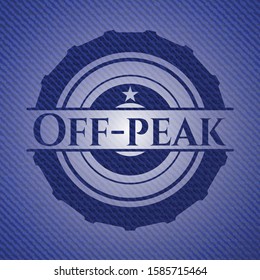 Off-peak badge with denim texture. Vector Illustration. Detailed.