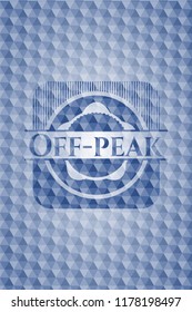 Off-peak blue badge with geometric background.