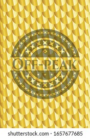Off-peak golden emblem or badge. Scales pattern. Vector Illustration. Detailed.