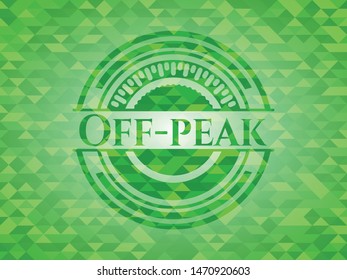 Off-peak green emblem with mosaic ecological style background. Vector Illustration. Detailed.