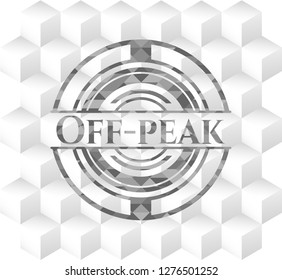 Off-peak grey badge with geometric cube white background