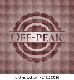 Off-peak red seamless emblem or badge with geometric pattern background.