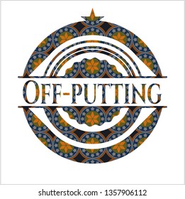 Off-putting arabic badge. Arabesque decoration.