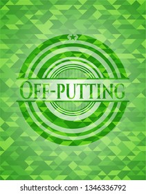 Off-putting green emblem with mosaic ecological style background