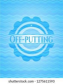 Off-putting light blue water wave style badge.