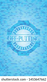 Off-putting realistic light blue emblem. Mosaic background