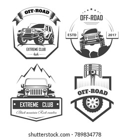 Off-road 4x4 Extreme Car Club Logo Templates. Vector Symbols