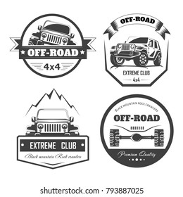 Off-road 4x4 extreme car club logo templates. Vector symbols