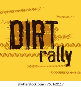 Off-Road 4x4 hand drawn grunge lettering. Tire tracks words made from unique letters. Beautiful vector illustration. Editable graphic element in yellow and brown colours. 
