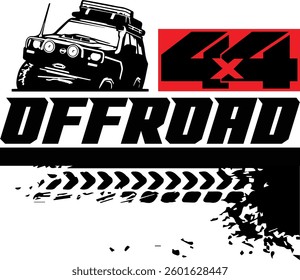 OFFROAD 4x4 logo. Off-Road grunge tyre lettering. Stamp tire word made from unique letters. Vector illustration useful for poster, print, leaflet design.