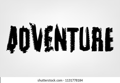 Off-Road ADVENTURE hand drawn grunge lettering isolated on a white background. Tire tracks word made from unique letters. Editable vector illustration in black color.