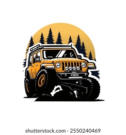 Offroad adventure overland outdoor vehicle vector art illustration isolated