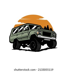 Offroad Adventure SUV Vector Illustration Isolated In White Background. Best For Automotive Tshirt Design