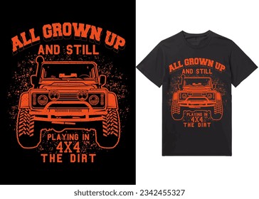 Off-Road Adventure Fahrzeug solide Farbe Jeep Auto und Vektordesign-Illustration Druck für Junge T-Shirt, Alle erwachsen und noch im Schmutz spielen,   4x4
