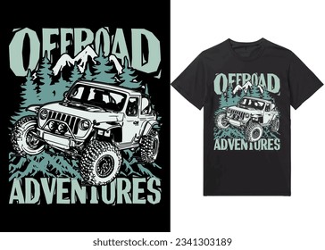 Offroad Adventures, Off-road solid color jeep car and vector design illustration print for boy t-shirt grunge effect in a separate layer