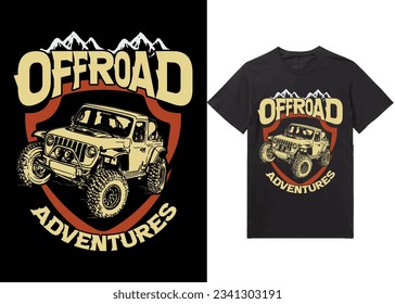 Offroad Adventures, Off-road solid color jeep car and vector design illustration print for boy t-shirt grunge effect in a separate layer