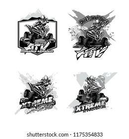 Off-Road ATV Quad Bike, Set of Logos Black and White.