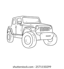 Off-Road Beast: A Minimalist Line Drawing Vector Design Capturing the Raw Power and Rugged Engineering of a off-road vehicle, Featuring Aggressive Suspension Lift, Oversized All-Terrain Tires. 