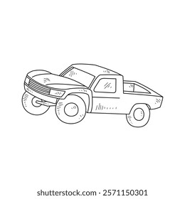 Off-Road Beast: A Minimalist Line Drawing Vector Design Capturing the Raw Power and Rugged Engineering of a off-road vehicle, Featuring Aggressive Suspension Lift, Oversized All-Terrain Tires. 