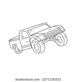 Off-Road Beast: A Minimalist Line Drawing Vector Design Capturing the Raw Power and Rugged Engineering of a off-road vehicle, Featuring Aggressive Suspension Lift, Oversized All-Terrain Tires. 