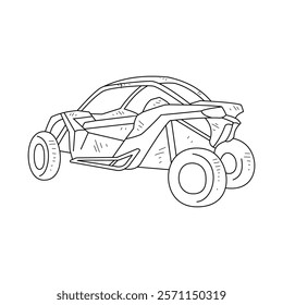 Off-Road Beast: A Minimalist Line Drawing Vector Design Capturing the Raw Power and Rugged Engineering of a off-road vehicle, Featuring Aggressive Suspension Lift, Oversized All-Terrain Tires. 